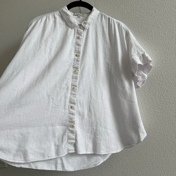 Madewell Linen-Blend Hilltop Shirt Eyelet White Short Sleeve Button Down Coastal - Picture 7 of 12